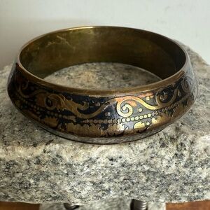 Vintage Brass and Black Bangle Bracelet